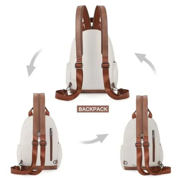 Convertible Sling Backpack Purse, PU Leather, Waterproof, Travel Daypack - Picture 3 of 7